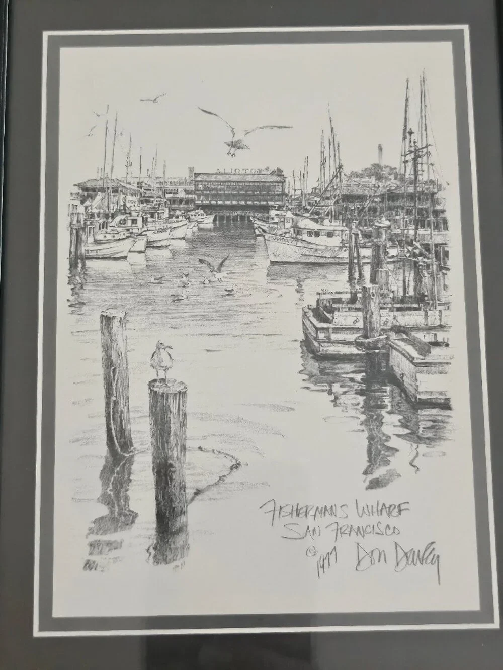 Vintage 1977 Don Davey Fisherman's Wharf San Francisco Signed Lithograph Framed